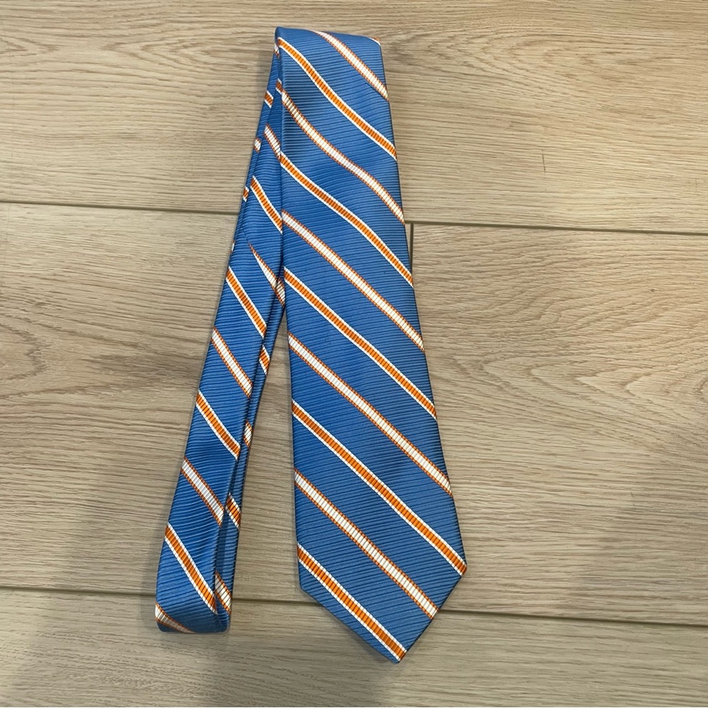 Mark Pendleton Blue and Orange Striped 100% Silk Tie